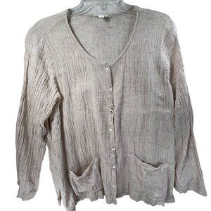 Pure Jill Linen Shirt M Petite Gauzy Lightweight Beige Button Up Pockets J Jill